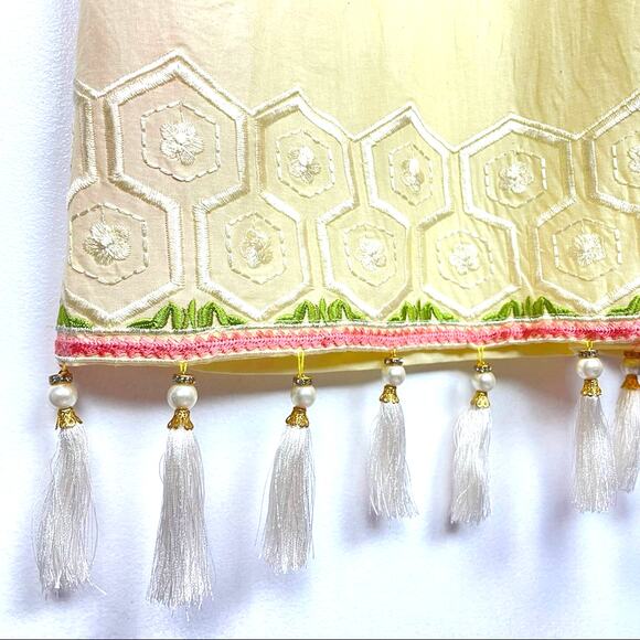 Bend the Trend | Yellow Tunic Blouse Long Sleeve Top Beads Embroidery Tassels - Picture 7 of 11